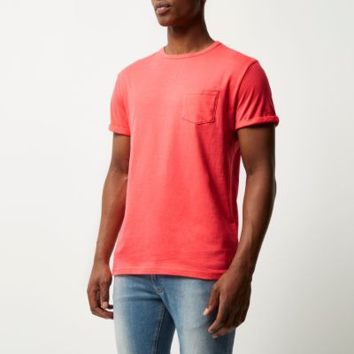 Coral orange chest pocket t-shirt